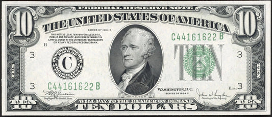 1934-C $10 Federal Reserve Note Philadelphia District Choice AU