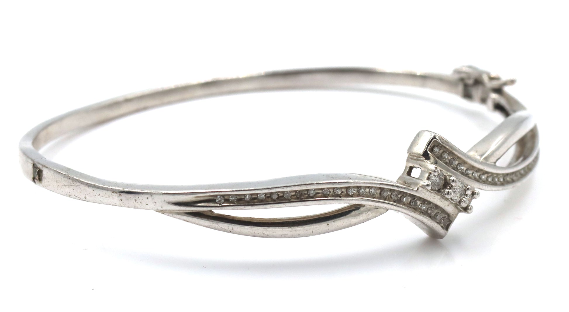 925 Sterling silver diamond bypass bangle bracelet