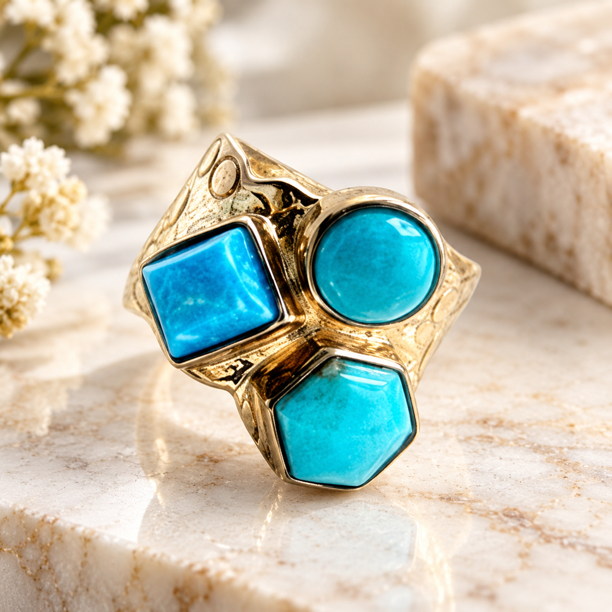 925 Sterling Silver DRT Jay King Geometric Theme Turquoise Ring