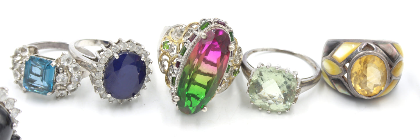 Group lot of 9 Vintage 925 sterling silver rings