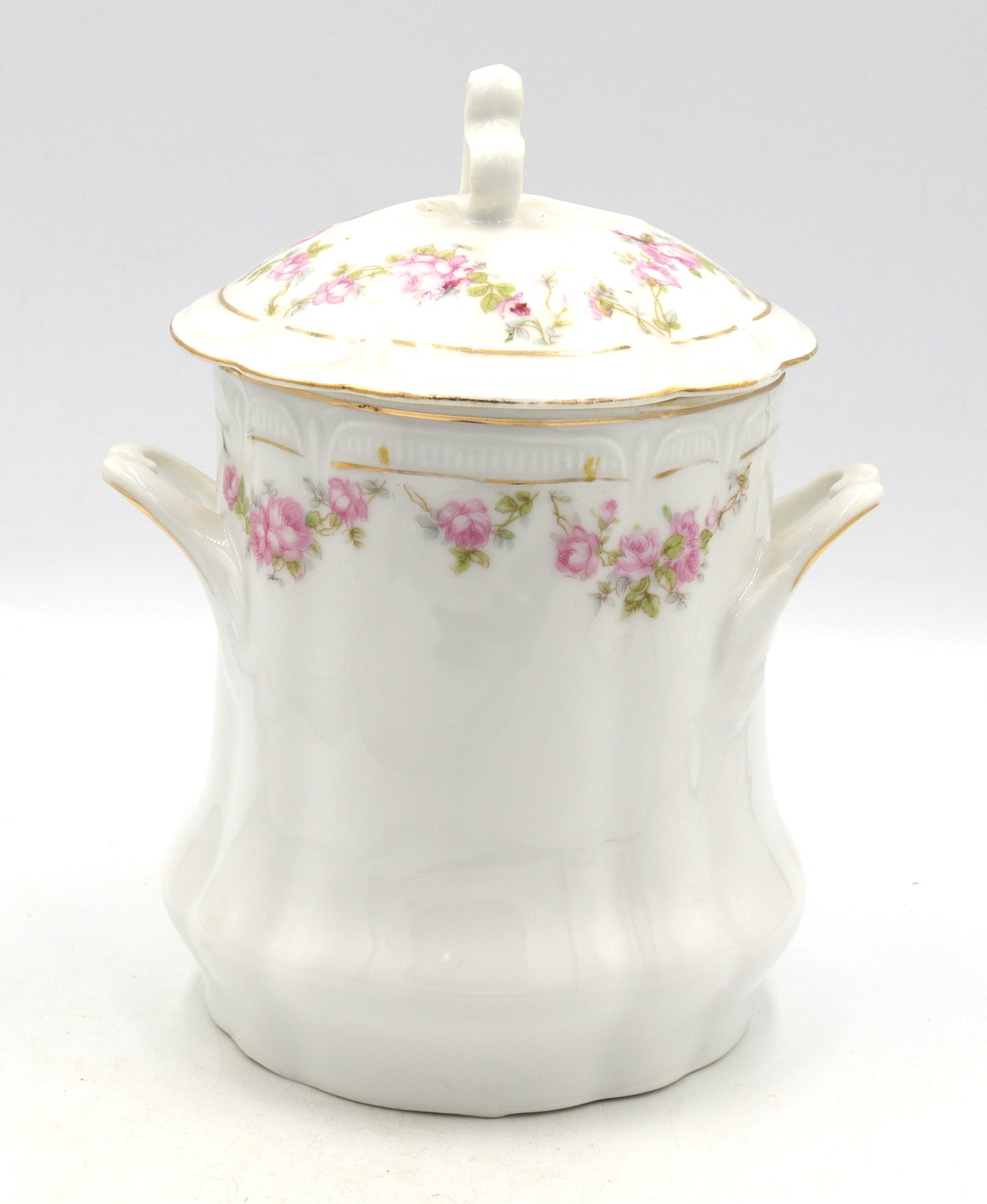 Vintage pink rose border cracker jar