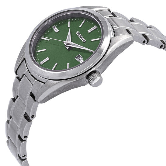 Seiko Women’s Green Dial Stainless Steel Quartz Watch 30mm Silver-Tone Bracelet