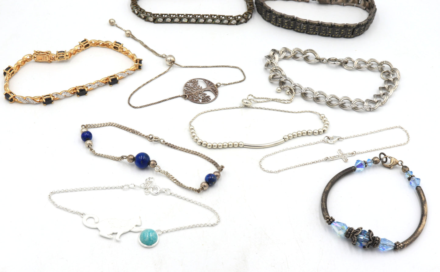 Group lot of 10 Vintage 925 sterling silver bracelets