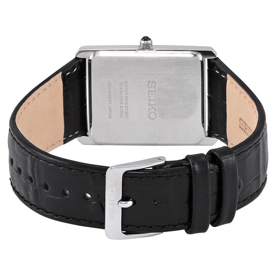 Seiko Essentials Quartz White Dial Black Leather Men’s Watch