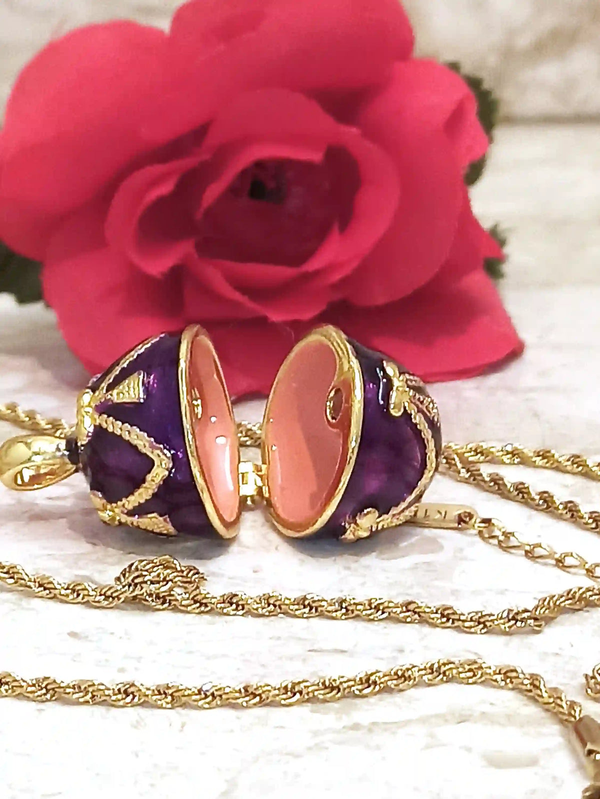 Imperial Amethyst Egg Pendant & Bracelet Set – 24K Gold Accents – Regal Bridal Gift for Her