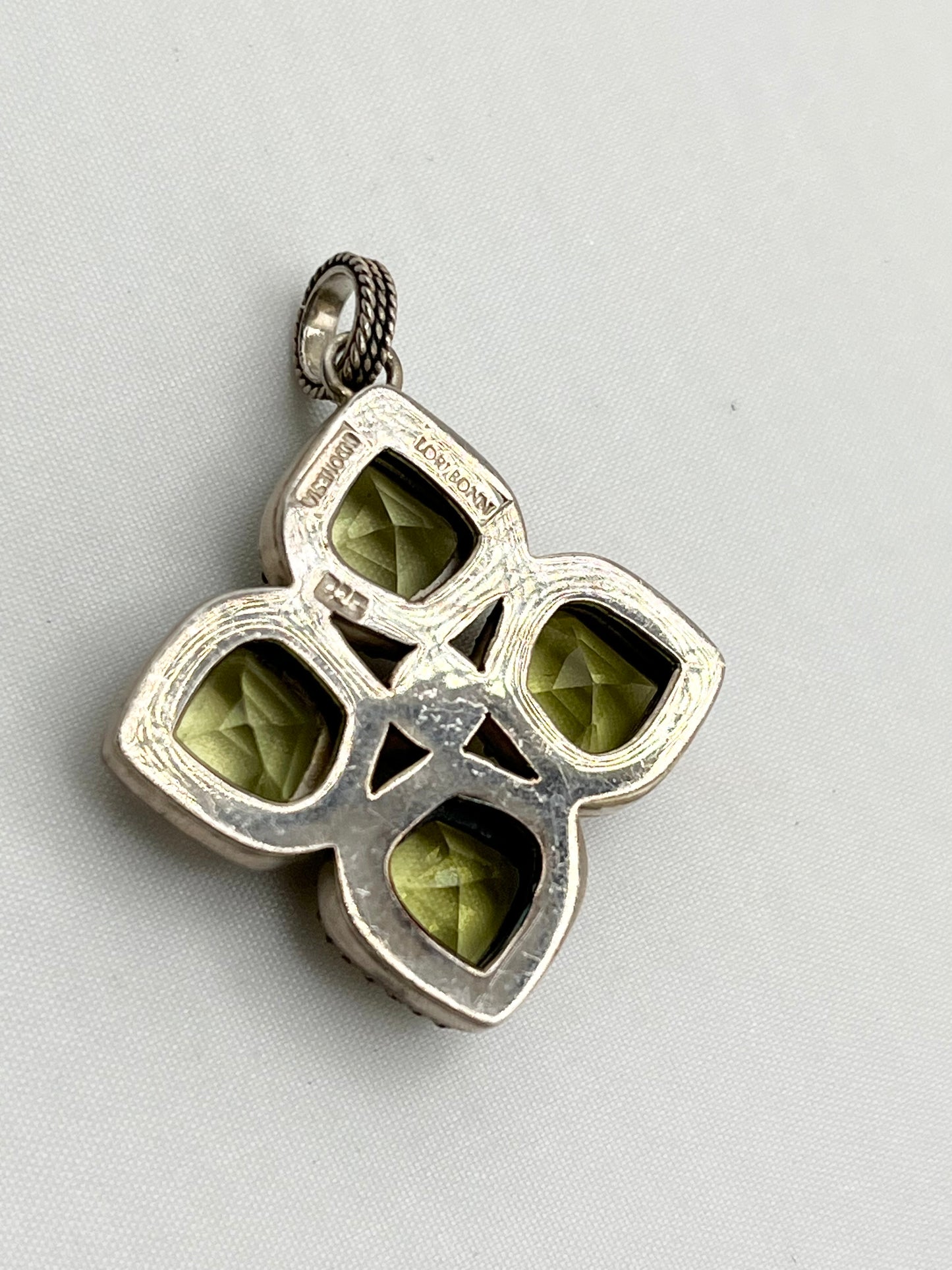 Vintage 925 Sterling Silver Lori Bonn Four Cushion Cut Lemon Citrine Pendant