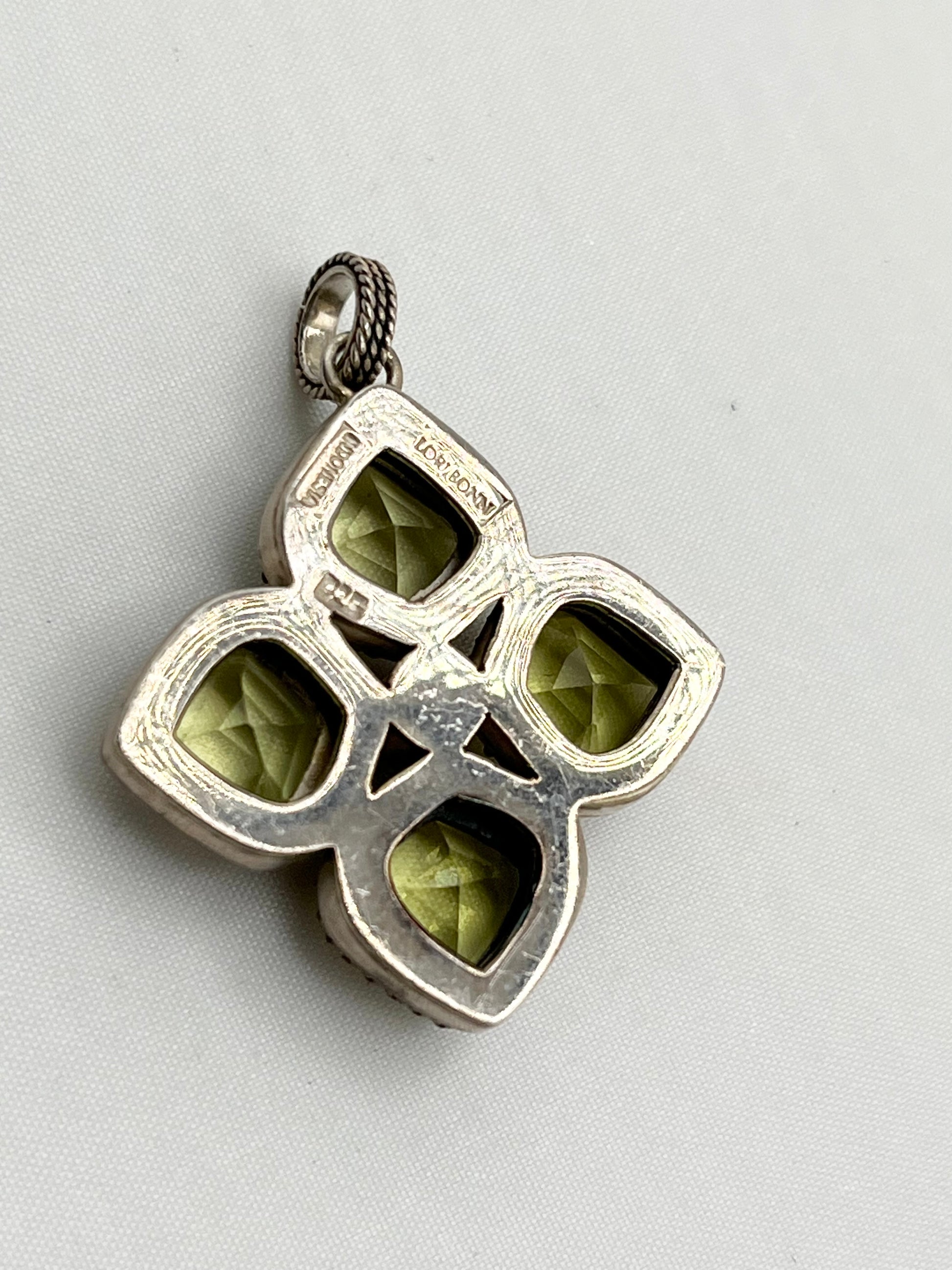 Vintage 925 Sterling Silver Lori Bonn Four Cushion Cut Lemon Citrine Pendant
