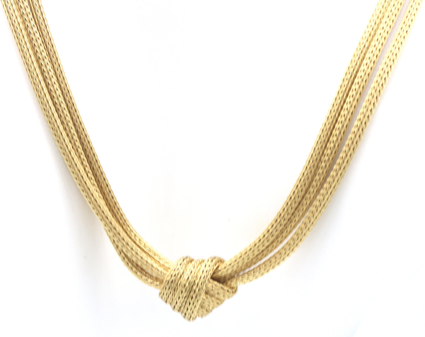 18kt Yellow gold knot pendant on 3 row chain necklace