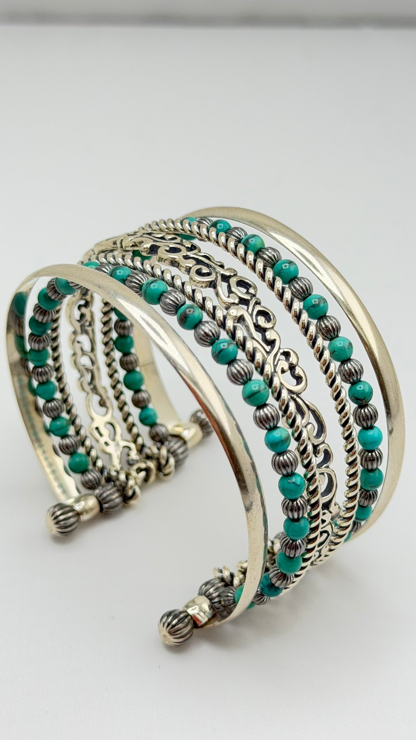 925 Sterling Silver Carolyn Pollack Stack Turquoise Cuff Bracelet