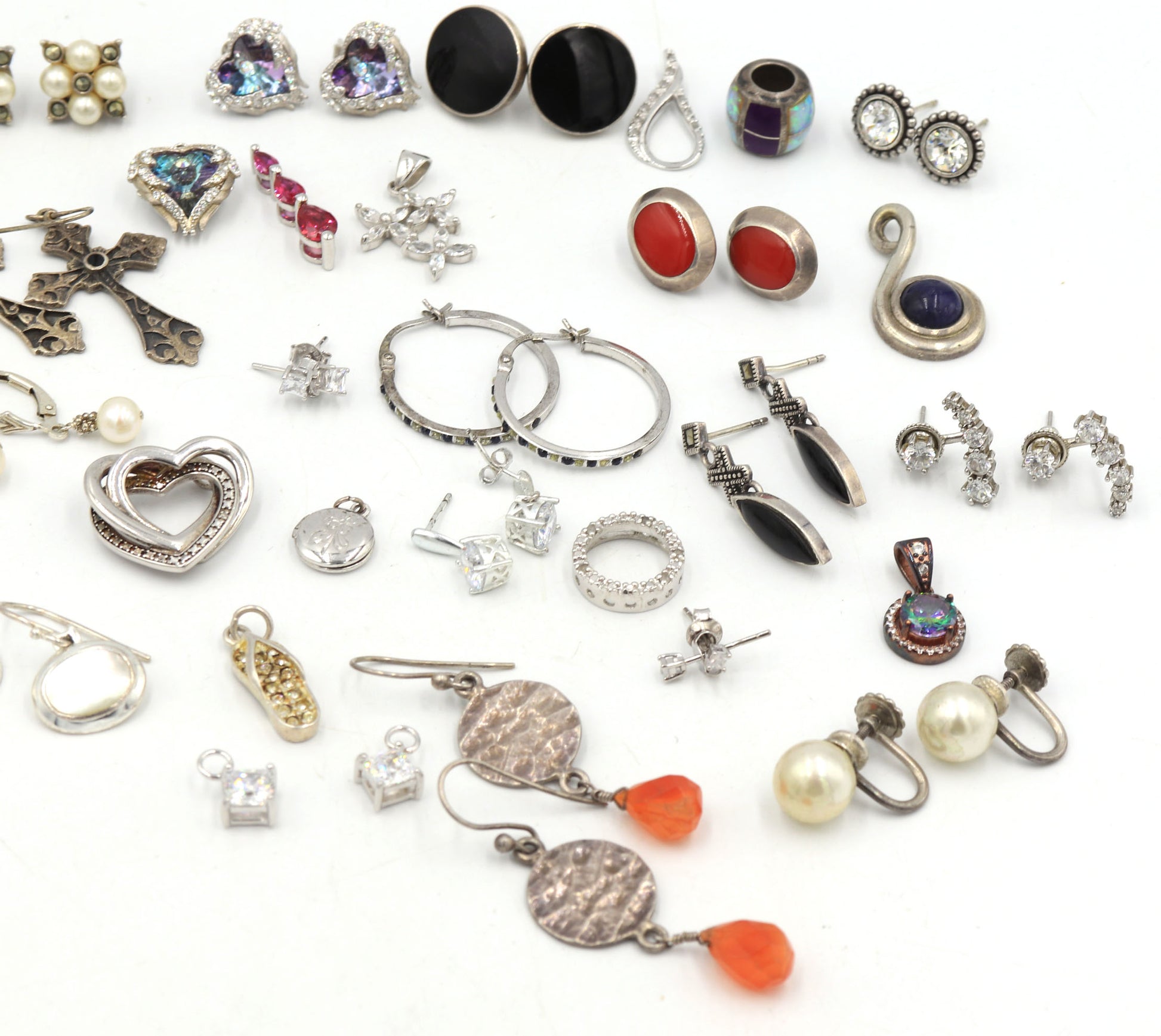 Group lot of vintage 925 sterling silver pendants and earrings