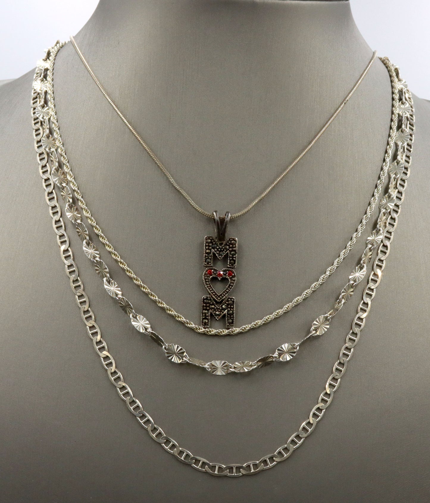 Vintage 925 sterling silver group lot of 4 necklaces