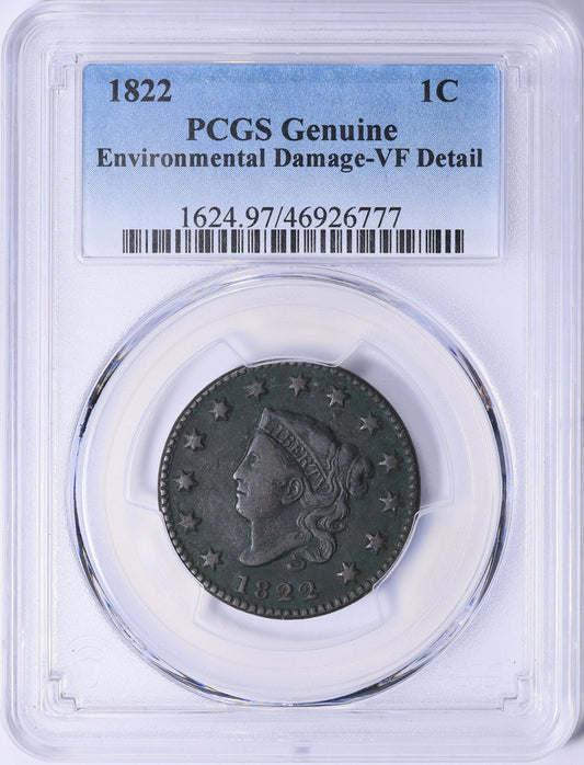 1822 Matron Head Large Cent PCGS Genuine VF Details Early U.S. Copper Coin