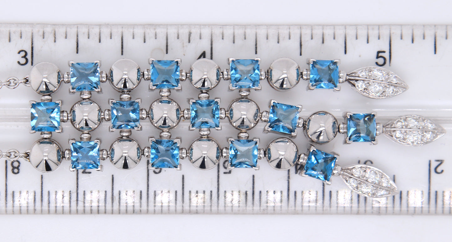 Bvlgari 3 row Drop necklace 18kt with blue topaz and diamonds