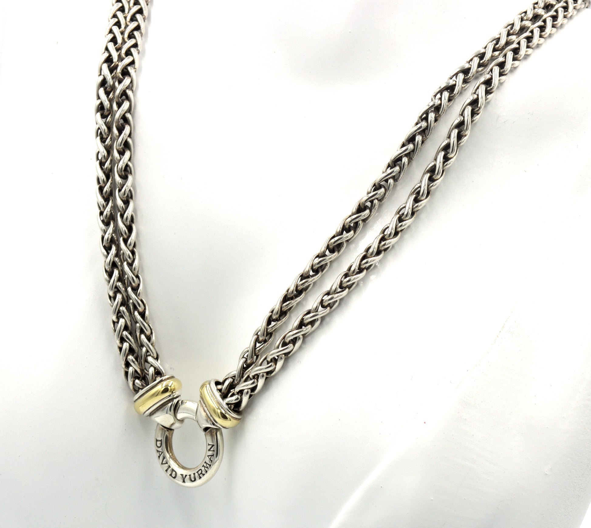 David Yurman double wheat chain necklace with circle pendant