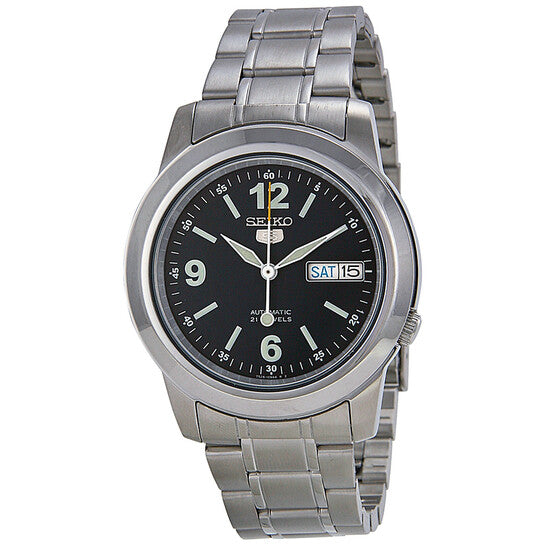 Seiko Men’s Automatic Stainless Steel Watch – Blue Dial, Exhibition Caseback, Day-Date Display