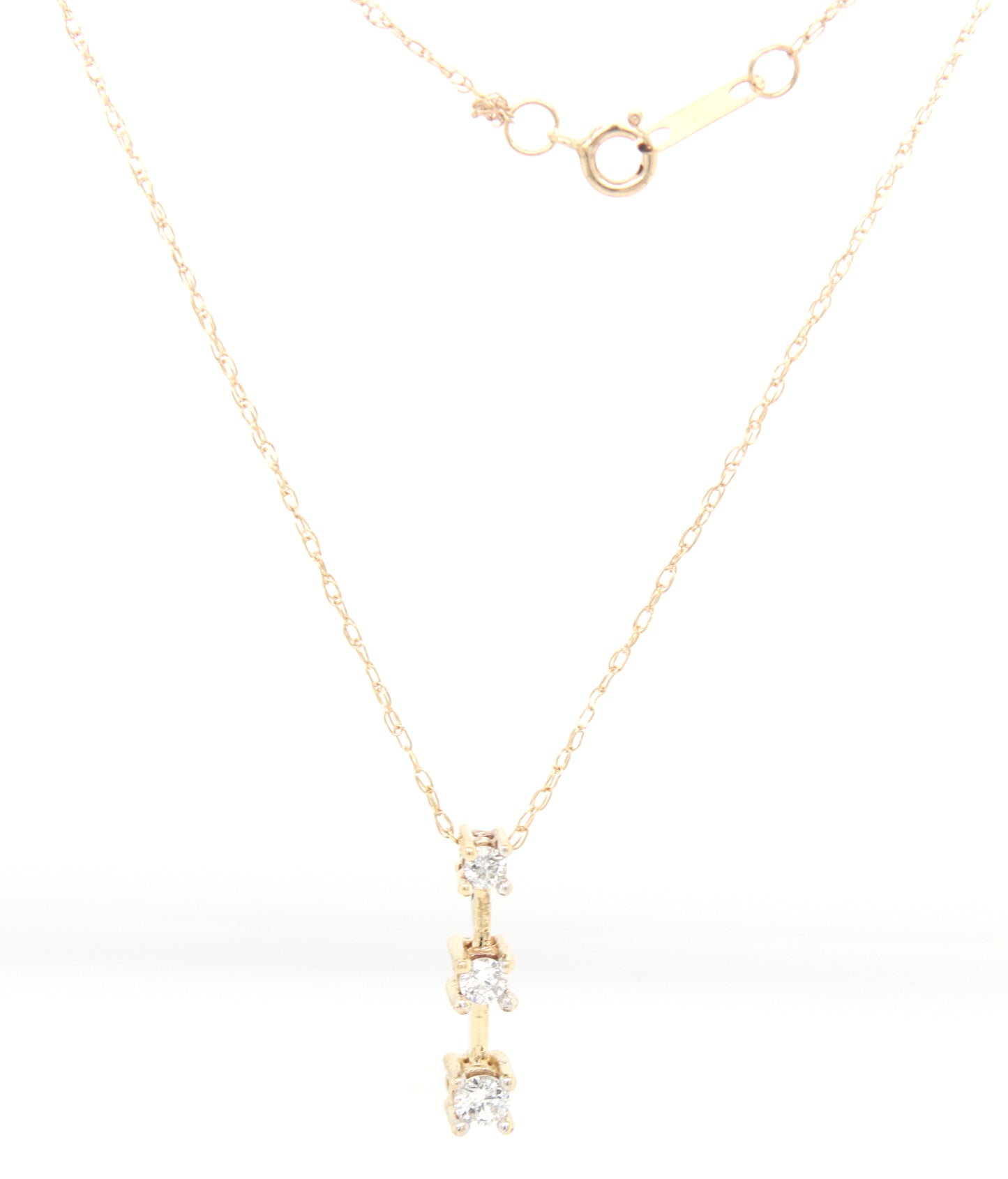 10kt Yellow gold 0.20ctw 3 stone diamond bar pendant on chain