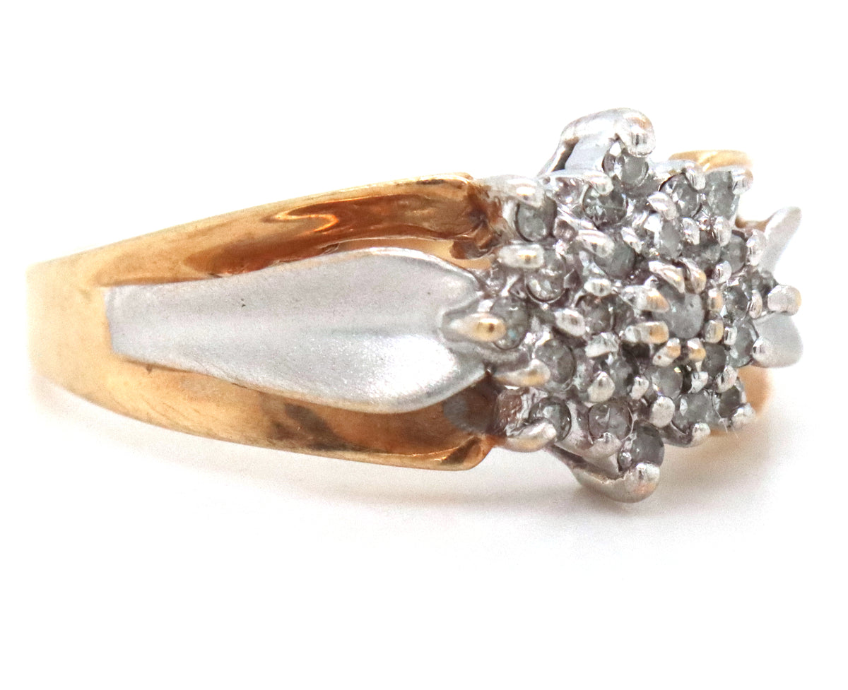 10kt Yellow gold diamond flower style cluster ring