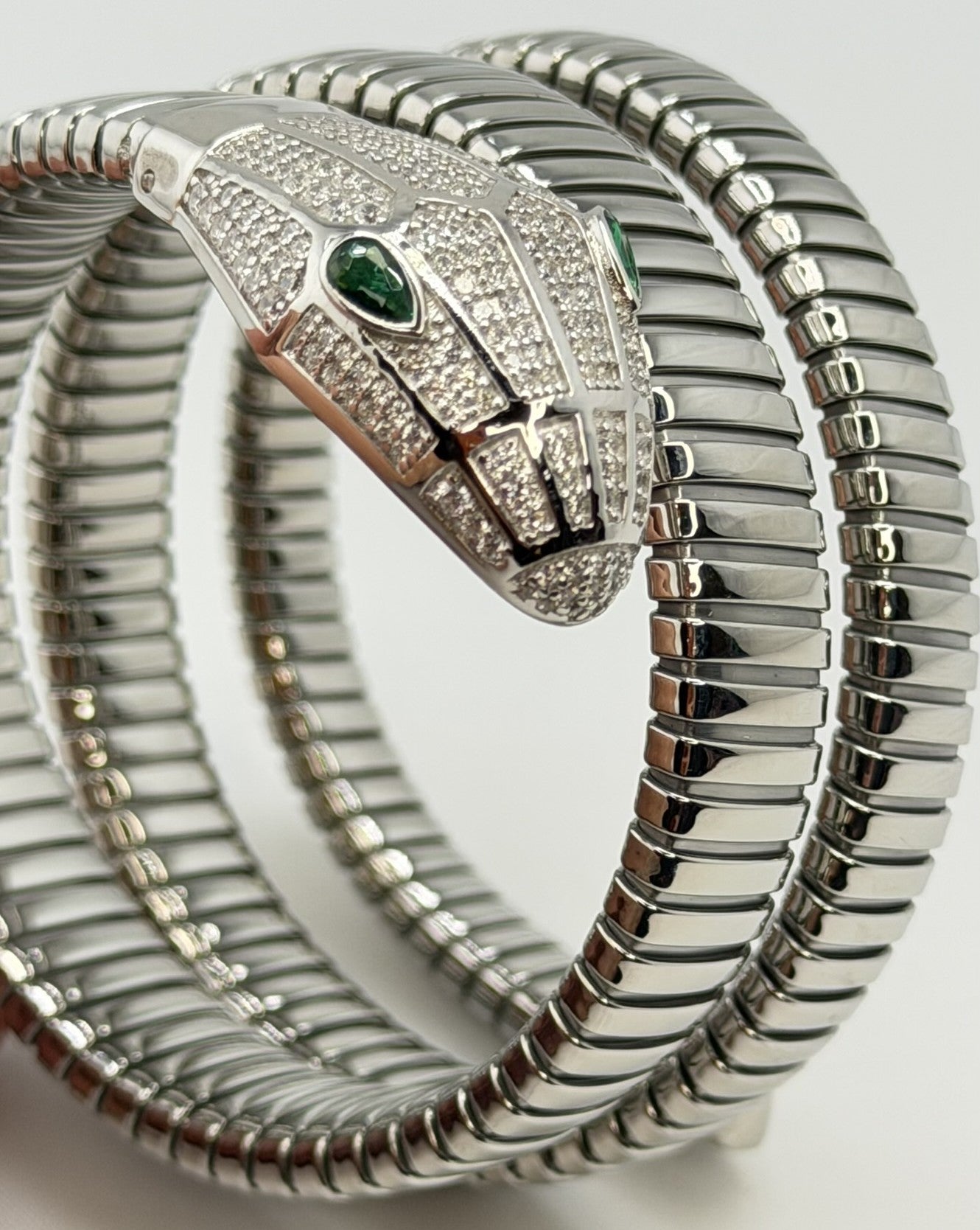 925 Sterling Silver And Stainless Steel Crystal Triple Wrap Snake Bracelet