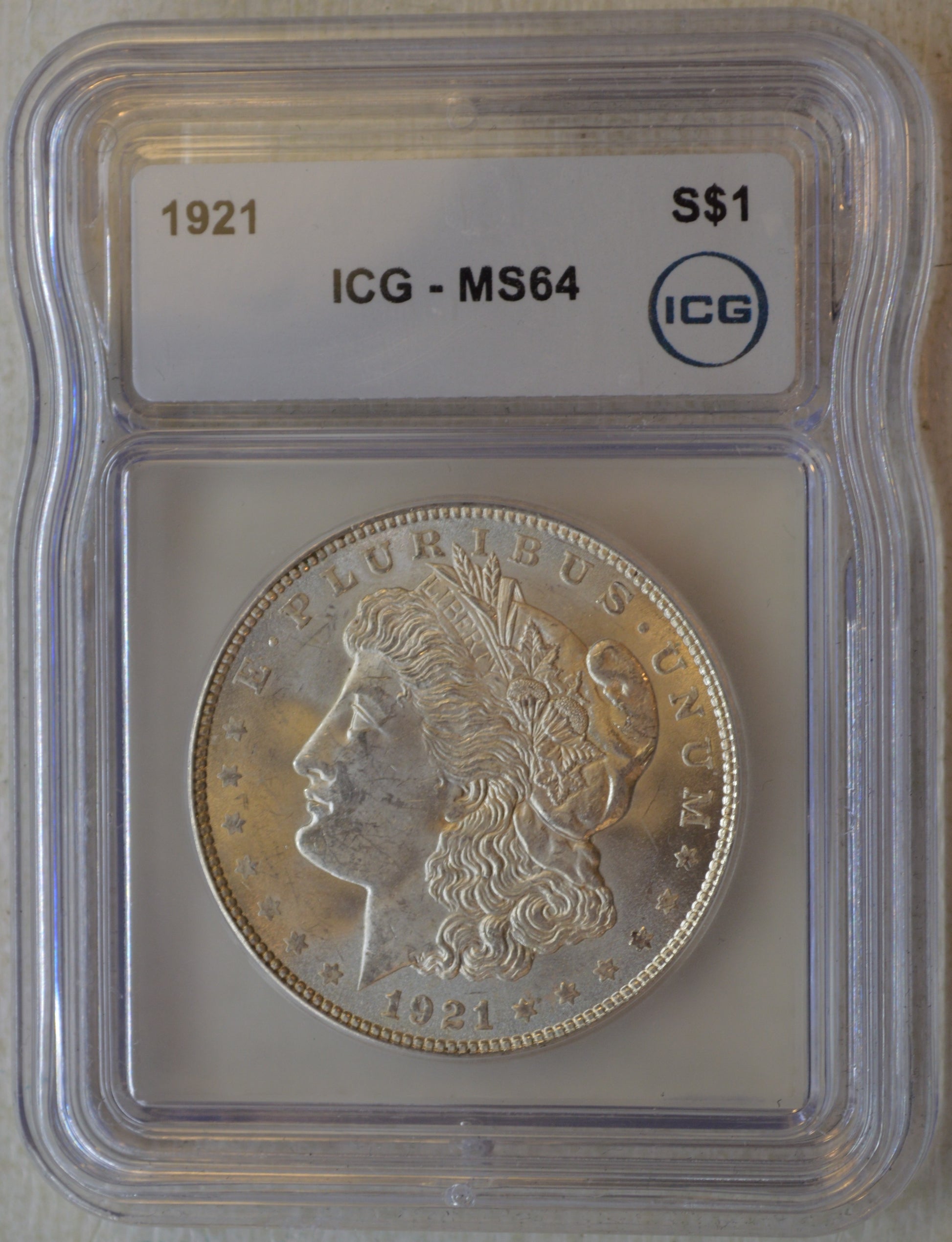 1921 Morgan Silver Dollar ICG MS64 Brilliant Uncirculated, Strong Luster