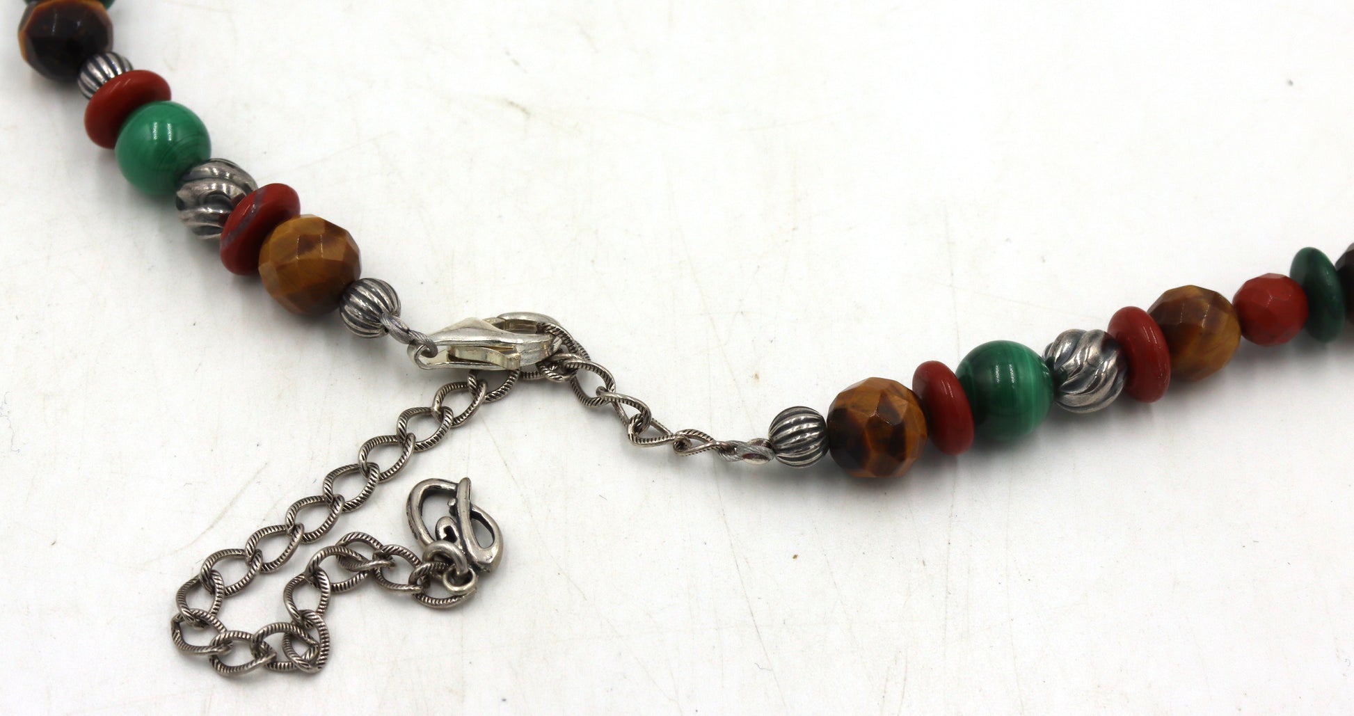 Multi color gemstone necklace with silver clasp