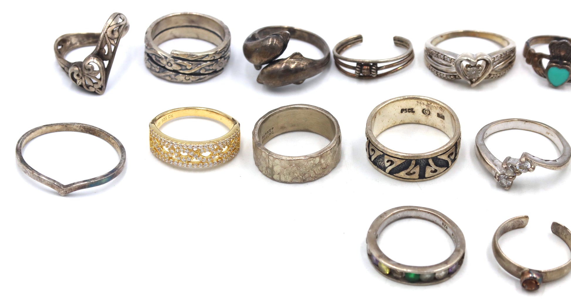 Vintage 925 sterling silver group lot of rings