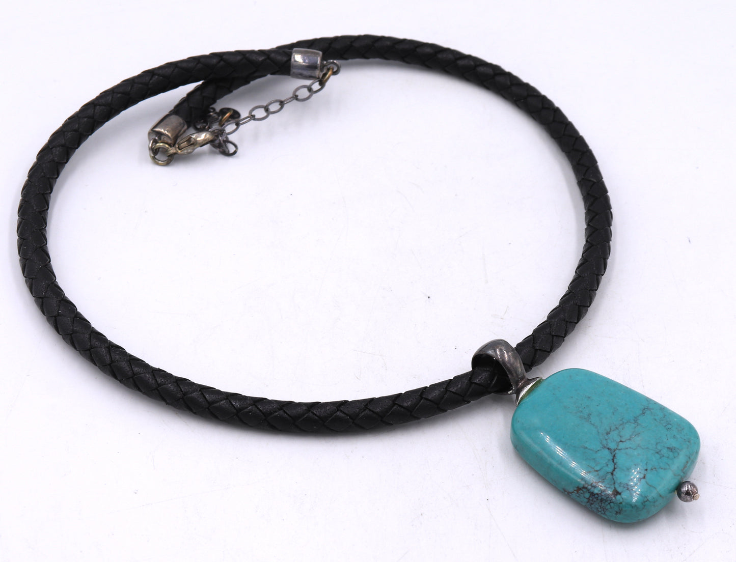 925 sterling silver turquoise pendant with black leather cord