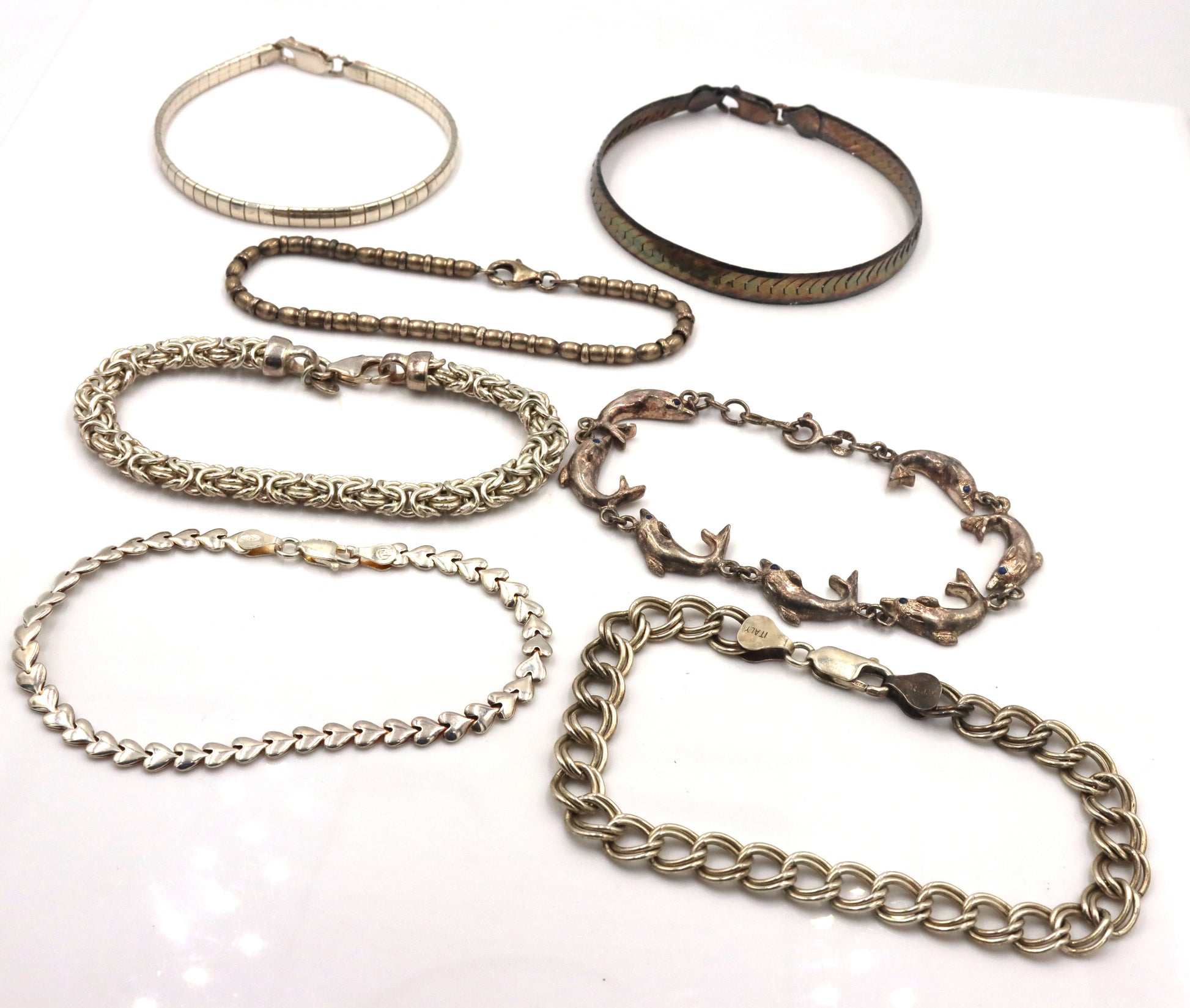 Vintage 925 sterling silver group lot of 7 bracelets