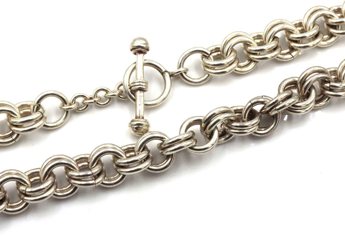 Vintage 925 sterling silver double circle link necklace