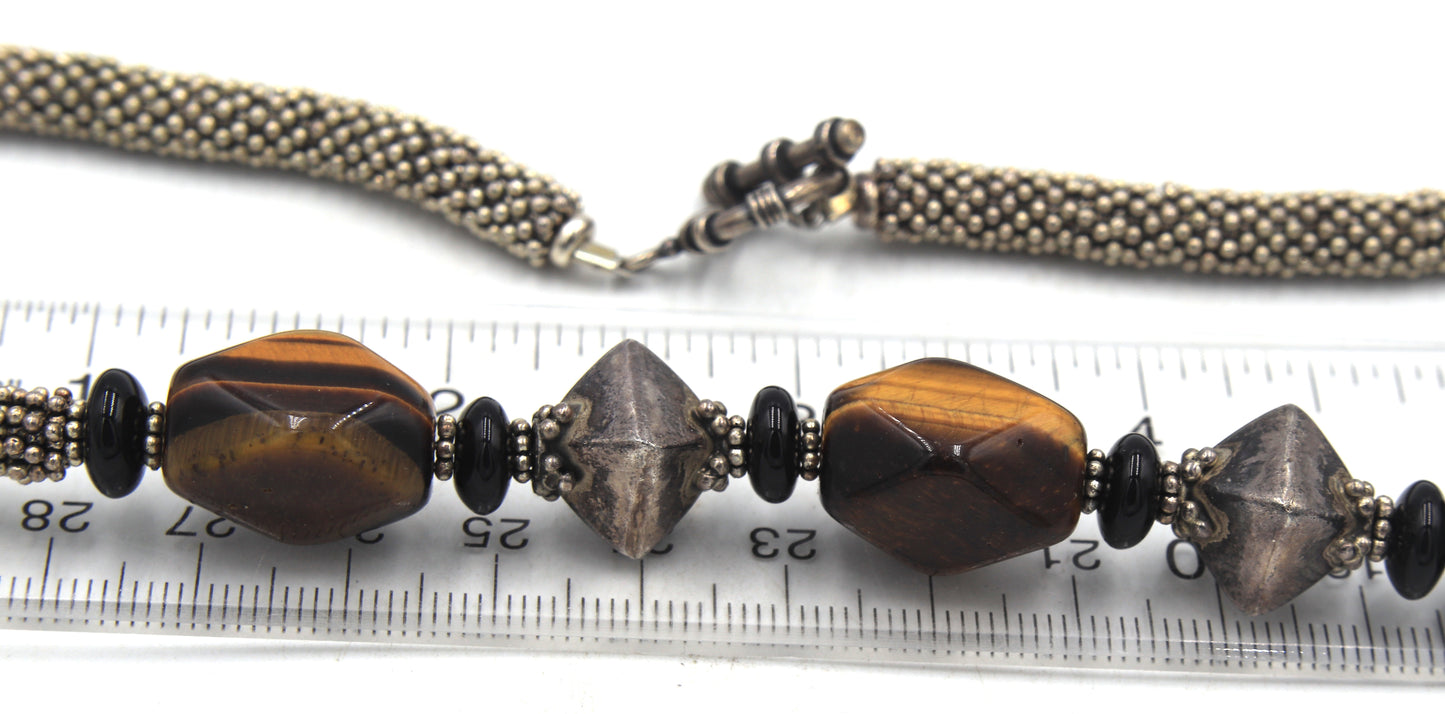 Vintage 925 sterling silver tiger eye necklace and turquoise bracelet