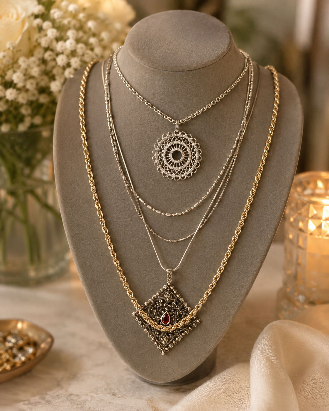 Group lot of 5 Vintage 925 sterling silver necklaces