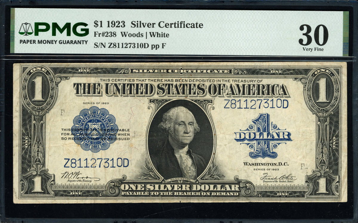 1923 $1 Silver Certificate Fr. 238 Woods White PMG VF 30