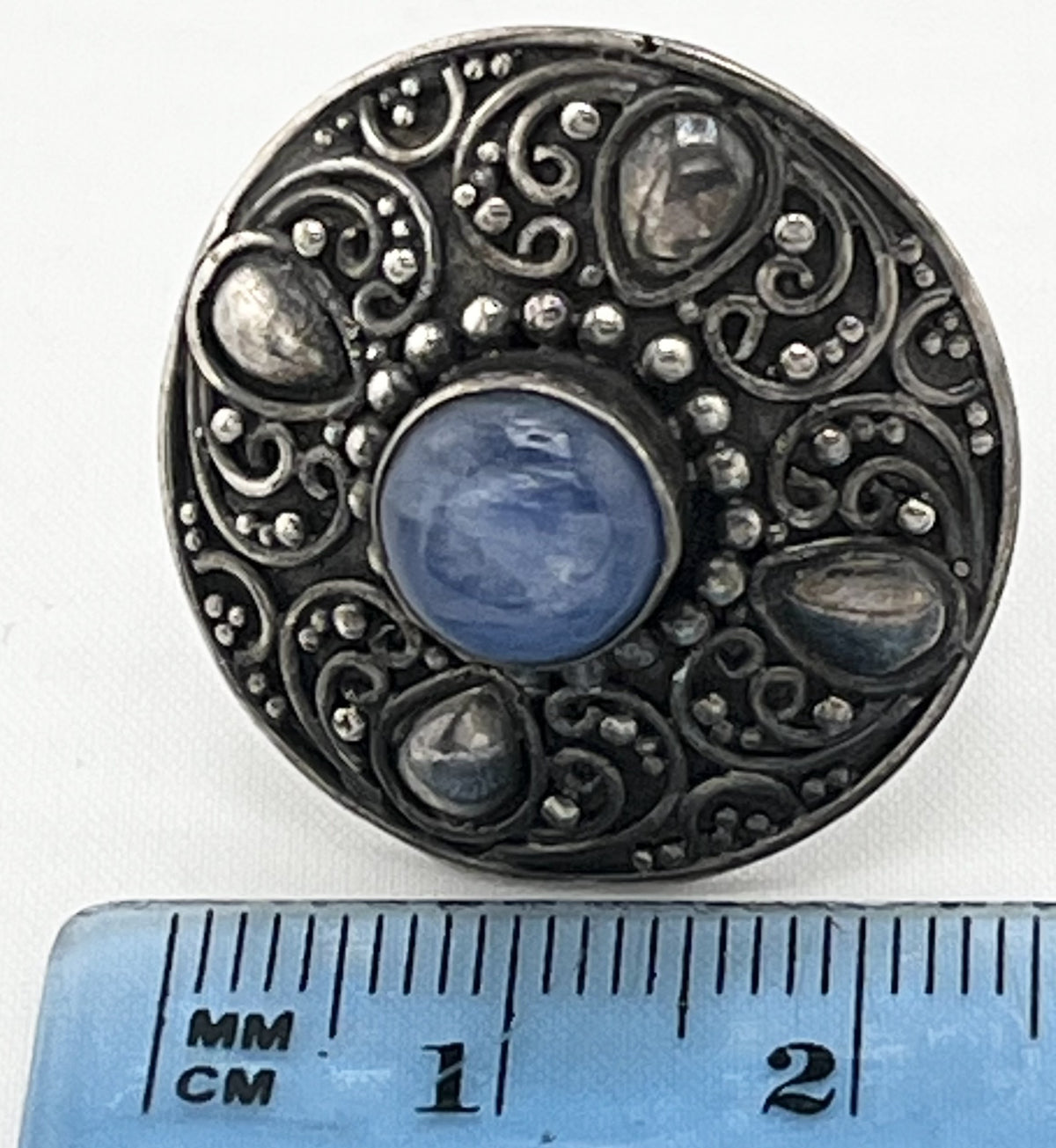 925 Sterling Silver Vintage Etruscan Revival Design Blue Opal Ring