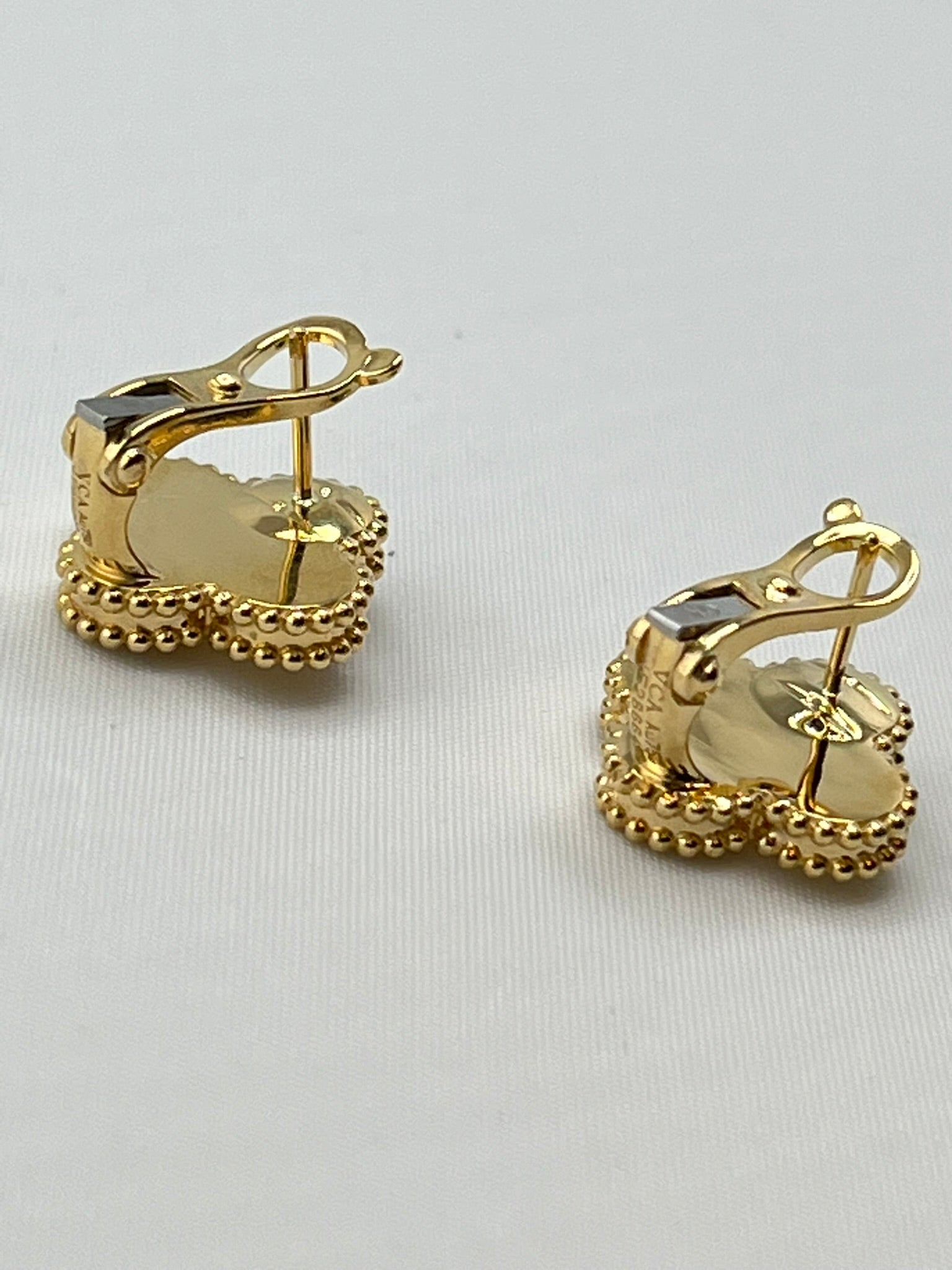 18KT Yellow Gold Guilloché Pattern Post & Clip Earrings 6.2 Grams, Handcrafted Design