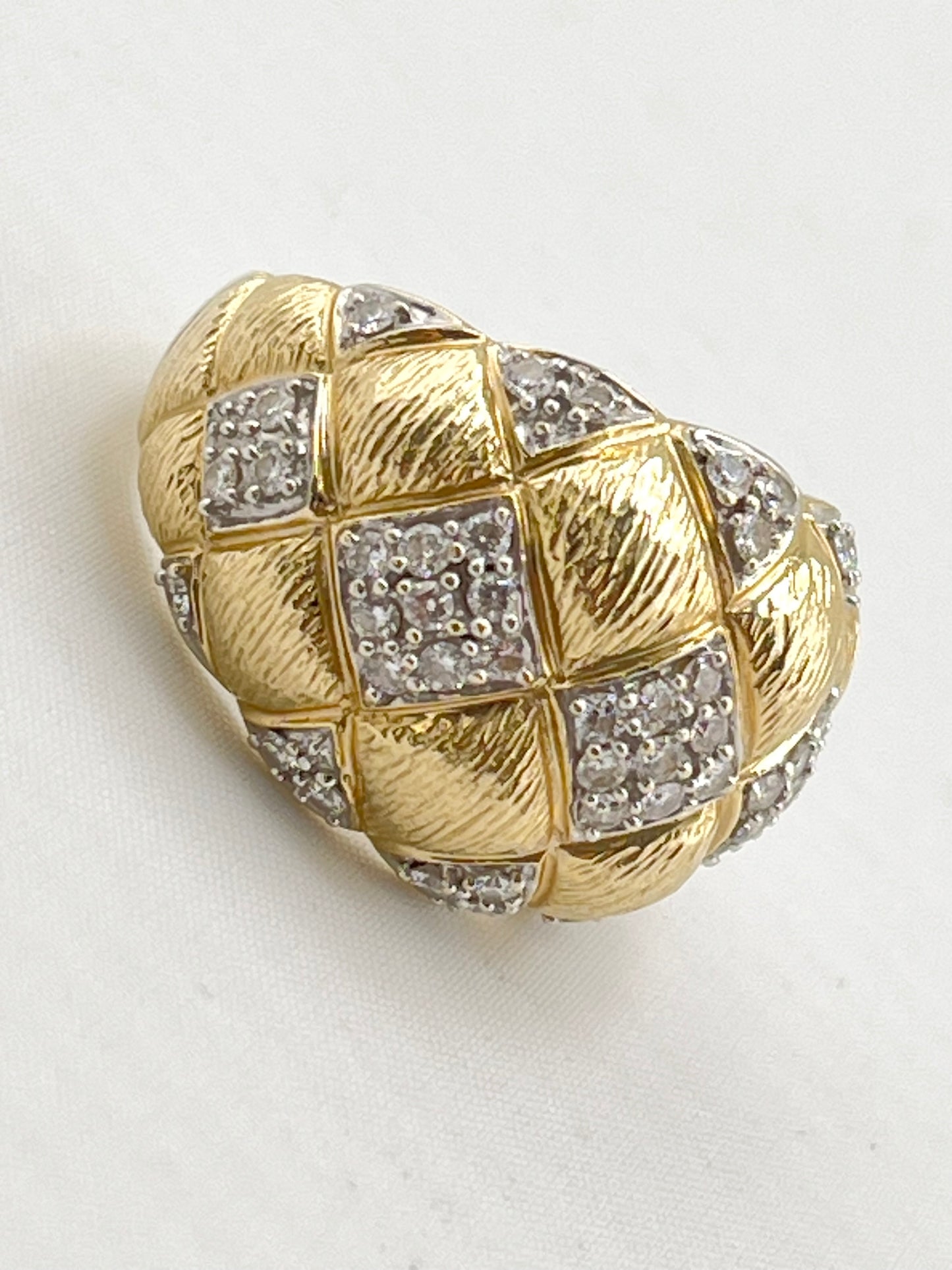 14KT Yellow Gold Quilted Dome Diamond Pave Ring