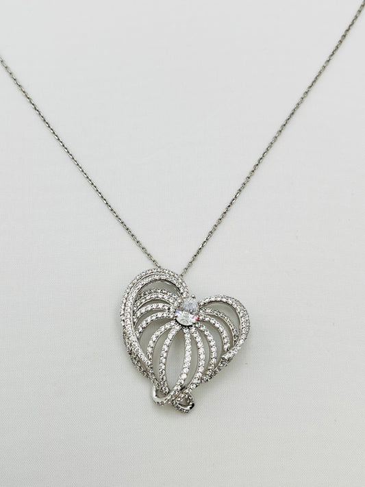 925 Sterling Silver Heart Swirl Style Interwoven Crystal Pave pendant With Chian Necklace