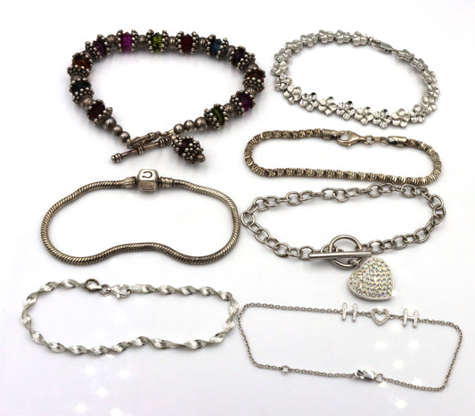 Group lot of 7 vintage 925 sterling silver bracelets