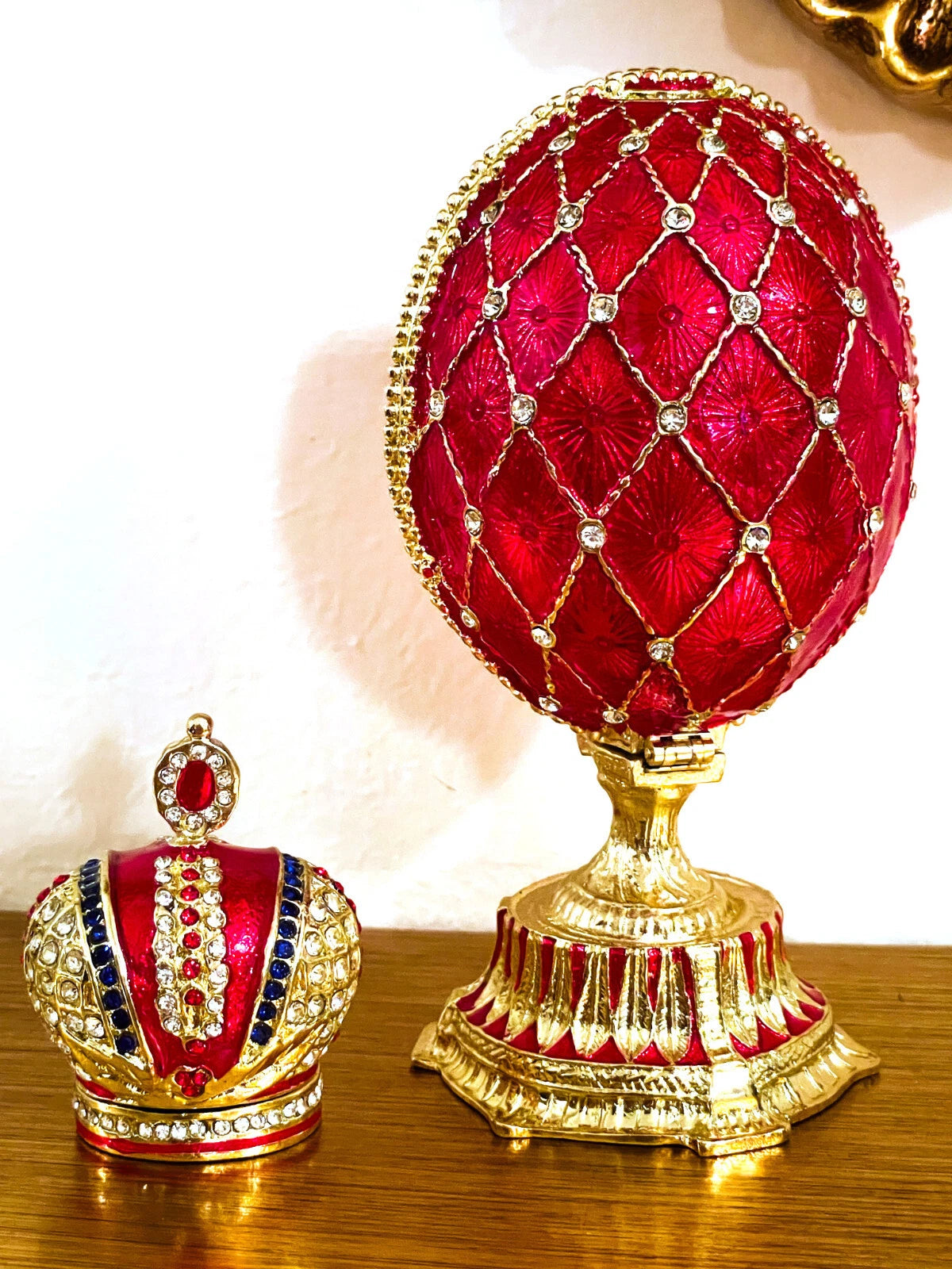 Ruby Fabergé Egg Style Trinket Box – Luxury Austrian Crystal & 24K Gold Decor