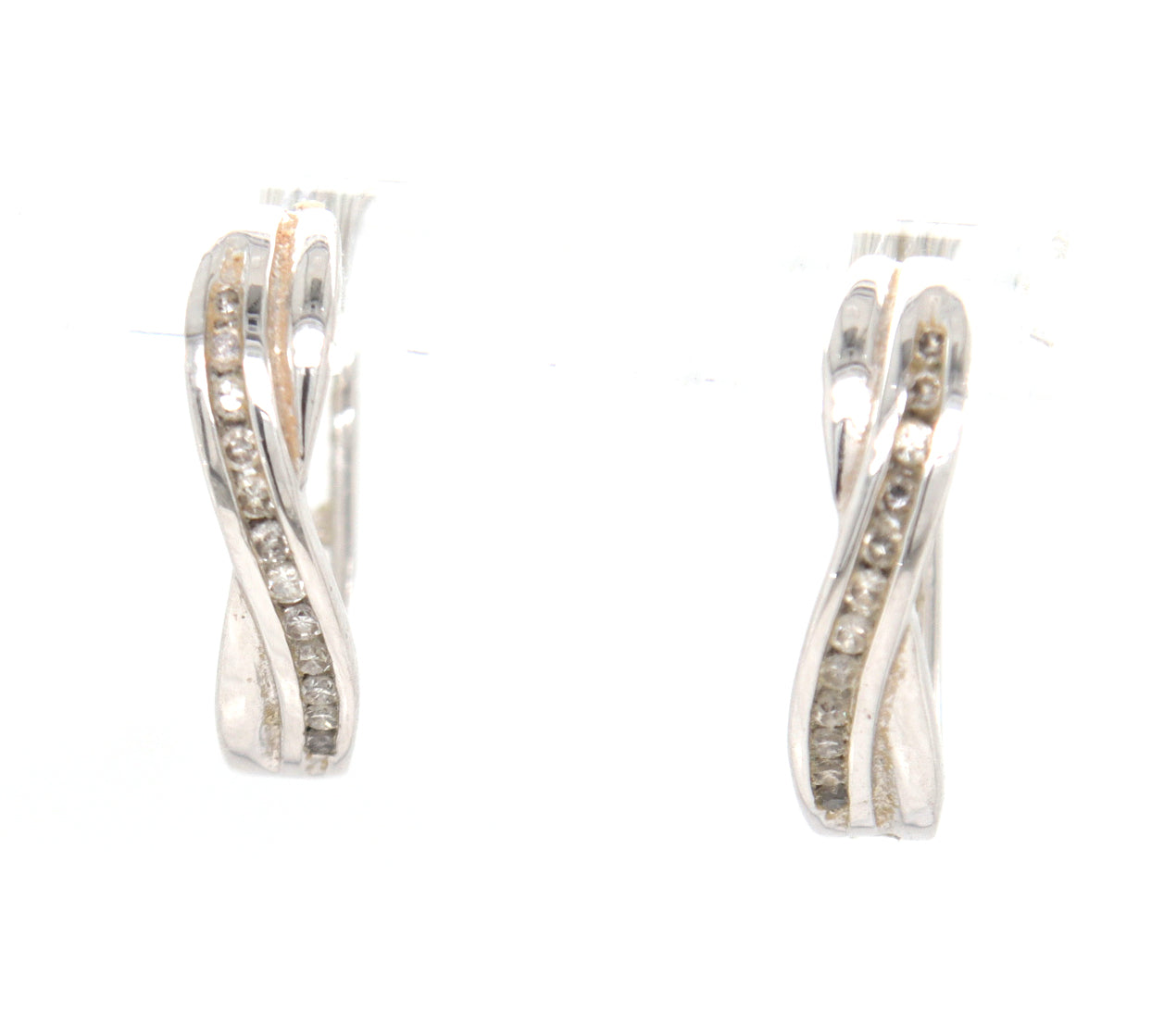 10kt White gold diamond crossover hoop earrings