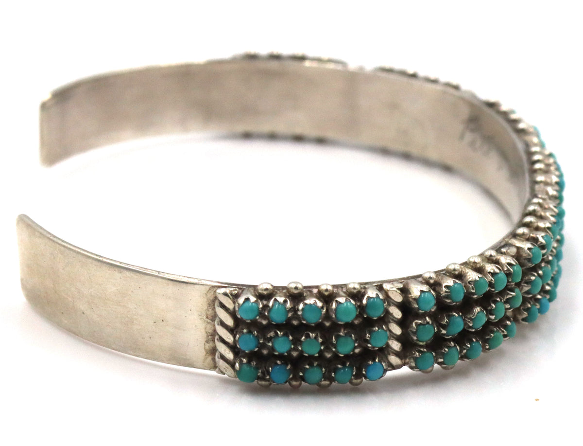 925 Sterling Silver Pete & Vivian Halo Zuni Sleeping Beaty Turquoise Snake Eye Cuff