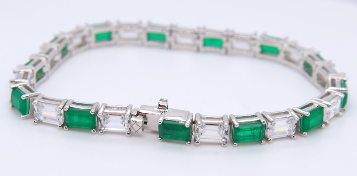 Sterling Silver Green and White Cubic Zirconia Tennis Bracelet