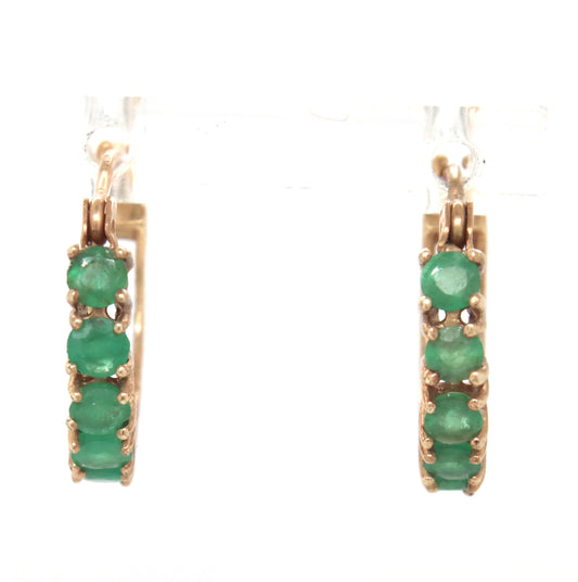10kt Yellow gold emerald hoop earrings