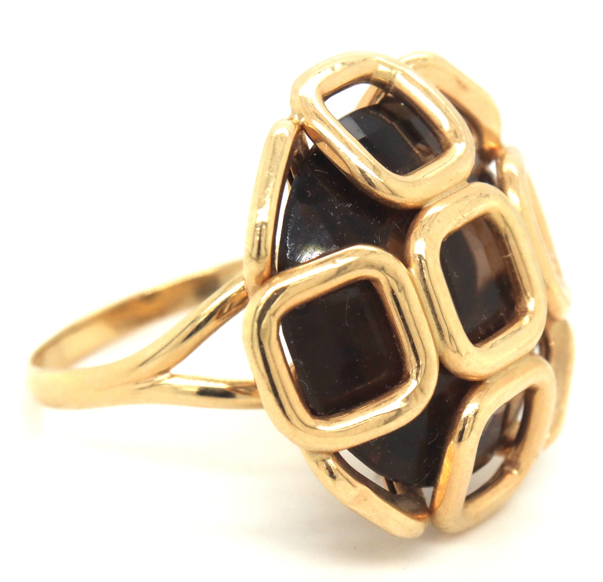 Milor Italian 14kt Yellow gold smokey quartz ring