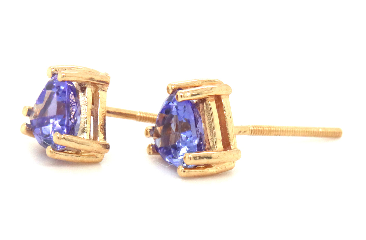14kt Yellow gold Trillion Tanzanite stud earrings