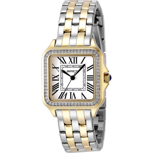 Invicta Angel Women's Two-Tone Stainless Steel Square Watch – Silver Dial, Crystal Bezel