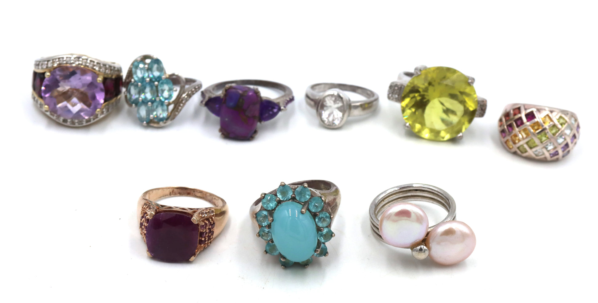 Group lot of vintage 925 sterling silver gemstone rings