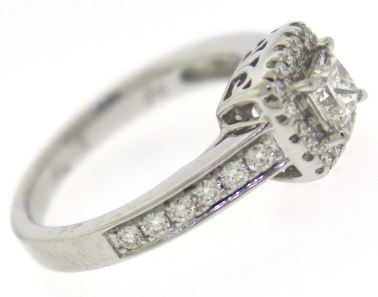 Dazzling 14kt WG Princess Cut Center Diamond Halo Ring