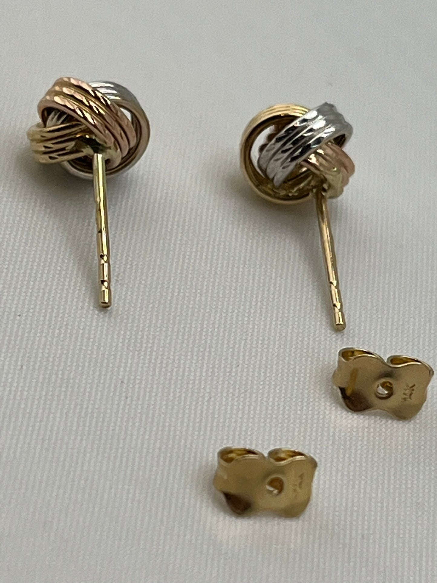 14KT Tri Color Gold Love Knot Stud Earrings
