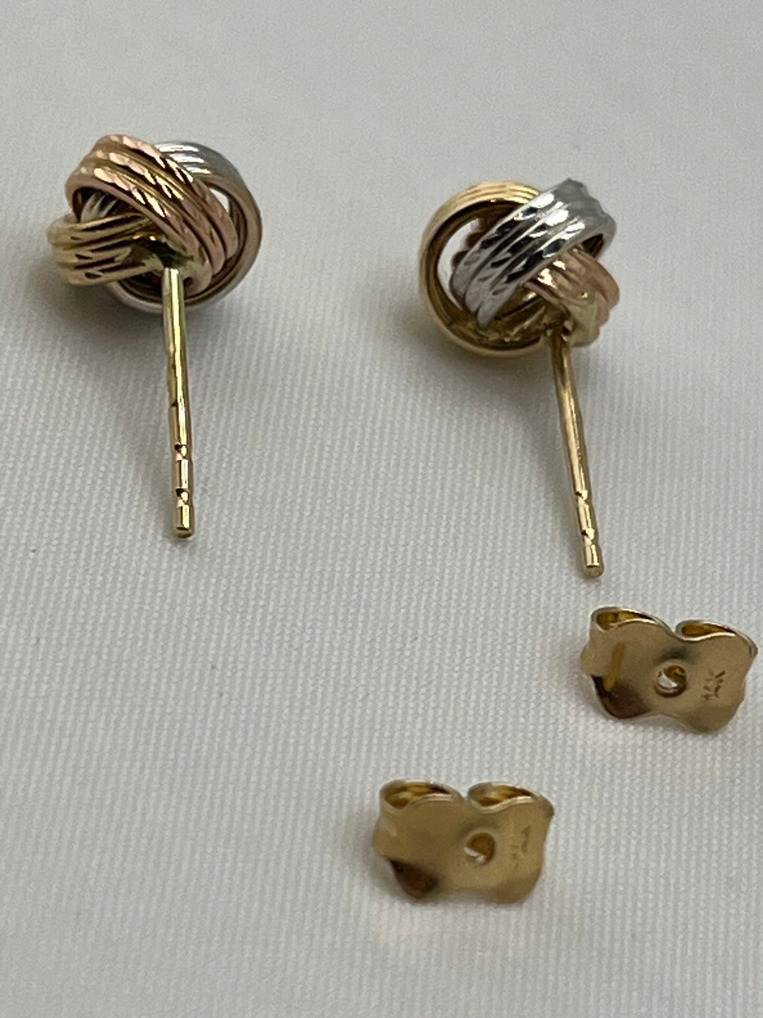 14KT Tri Color Gold Love Knot Stud Earrings