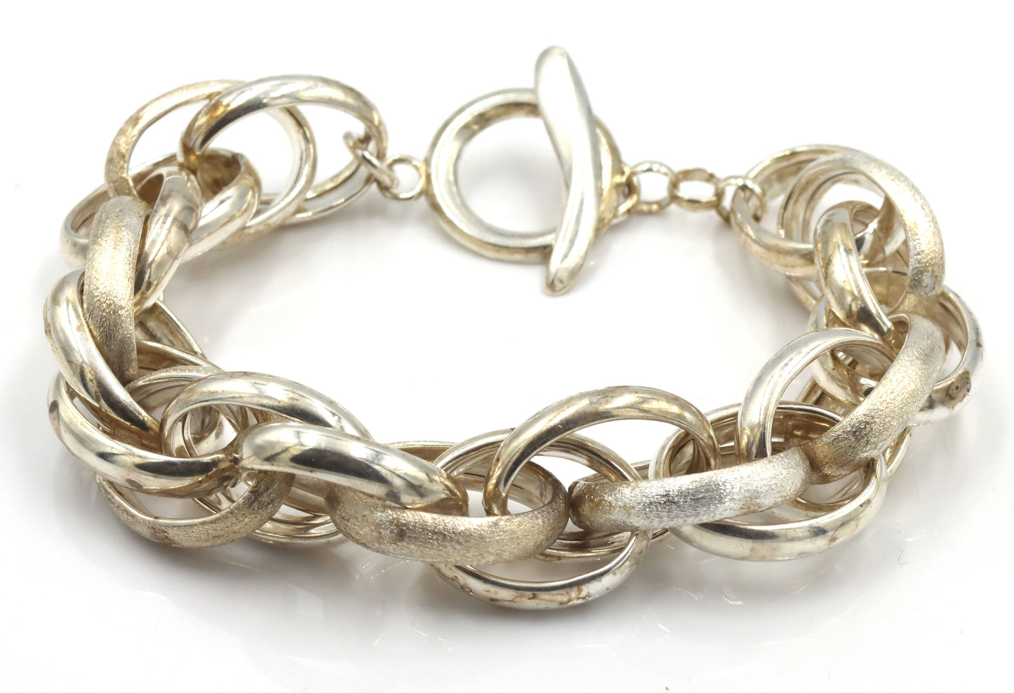 925 Sterling silver high polished and satin link bracelet