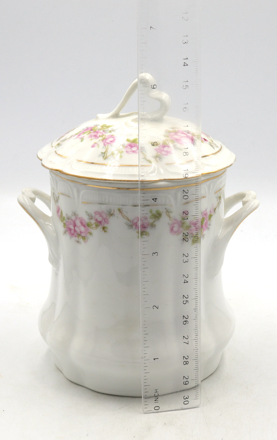 Vintage pink rose border cracker jar